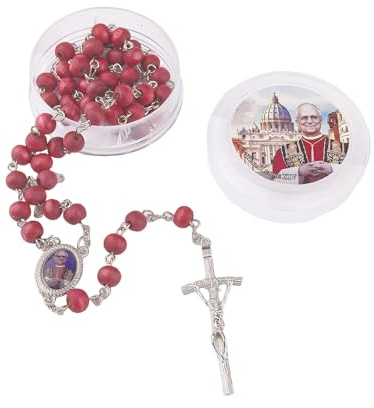 GAUEIOUR Rosario católico de madera hecho a mano, con pétalos de rosa roja del Papa XIV, rosario de madera perfumado, cruz de oración religiosa, collar decorativo para mujer, joyería de oración diaria