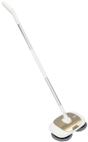 Balai électrique sans fil avec seau de nettoyage, réservoir d'eau de 400 ml et éclairage LED, serpillère vibrante sans fil autonettoyante (doré, blanc)