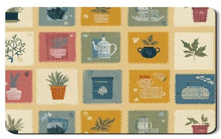 Botanical Dish Drying Mats For Kitchen, Vintage Floral Absorbent Rubber Rack Mat, Rustic PU Leather Drying Pad For Counter Coffee Bar Protector 12x20 Inch