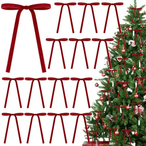 30 Pièces Nœuds Sapin de Noël, Rouge De Noël Velours Nœuds, Nœuds en Velours en Ruban Vintage, pour Décoration Mariage, Intérieur