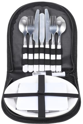 Alasum Set de Couverts de Camping Acier Inoxydable Noir Vaisselle Portable Compacte pour Pique- Randonnée Barbecue et Voyage Plein Air