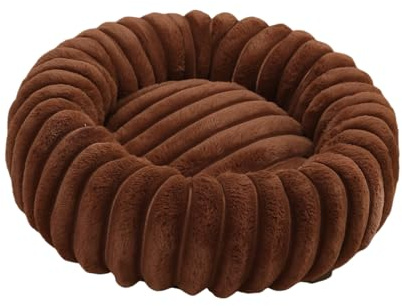 Mateju Hundebett Plüsch Donut, Plüsch Haustierbett Katzenbett Warme Hundekissen mit rutschfest Unterseite Katzenkissen für Mittelgroße Kleine Hunde Katzen (Kaffee,Durchmesser 50 cm)