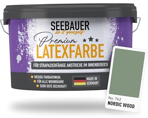 SEEBAUER diy Latexfarbe Grün für Innen 2,5L (No. 762 Nordic Wood) - Seidenmatte Innenfarbe für Putz, Beton & Mauerwerk - Abwaschbare Wandfarbe für Küche & Bad