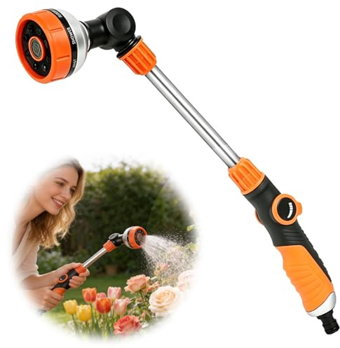 Forhandy Gießstab Lang 47cm, Zinklegierung Gartenbrause Lang mit 180° Schwenkbarer Kopf & 8 Sprühmodi Garden Gießstab mit Daumensteuerung Ergonomischem Handbrause Garten für Hängeampeln & Hochbeete