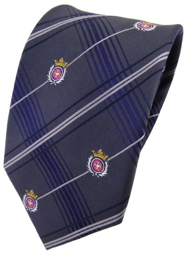 TigerTie Designer Seidenkrawatte in anthrazit silber blau kariert Wappen rosa gold