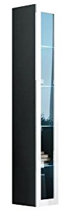 Hängevitrine Vigo Vitrine Vitrinenschrank Hängeschrank Wandvitrine Wandschrank mit 1 Tür Schrank Wohnzimmerschrank Grifflose, Push to Open (Grau/Weiß Hochglanz, Ohne Beleuchtung)