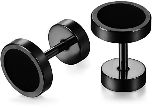 JewelryWe Schmuck Herren Ohrringe, 6-8mm Edelstahl Fake Plug Ohrclips Emaille Lünette runde coole Ohrstecker Tunnel Piercing Geschenk für Männer