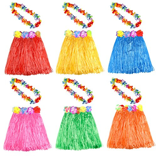 KUUQA FEPITO 5er Set Hawaii Leis Halsketten und Gras für tropische Partys | Luau-Röcke für Hawaii-Kostüme, Deko für tropische Luau-Geburtstagsfeiern, Blumen-Leis-Halsketten, Hawaii-Stirnbänder