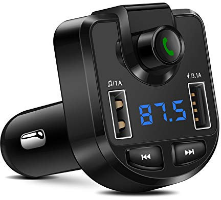 ETbotu - Trasmettitore FM Senza Fili, Lettore MP3, Supporto TF, USB, 3.1A, Doppio Caricatore USB, per iPhone, GPS, modulatore FM