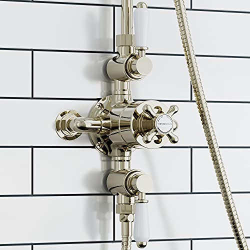 ENKI T68 Downton Thermostatic Exposed Shower Valve, White, Mixer | Solid Brass, 10-Year Guarantee, Wall Mounted, Modern Bathroom, Brass Body
