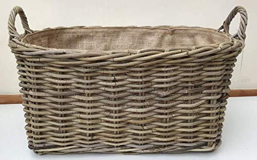 Log Basket/Storage Basket, Excellent Quality, Very Strong Rattan, Removable Hessian Liner (Large)