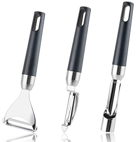 Pelador Verduras y Frutas, Descorazonador de Frutas, Cortadora Peeler en Forma de Y, Profesional Inoxidable Dentado Universal Pelador para Manzanas Patata Tomates Espárrago Zanahoria