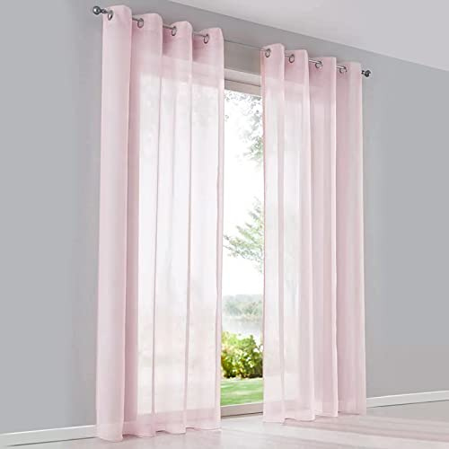 SIMPVALE Gardinenschals 2er Set, Vorhänge mit Ösen,Polyester Voile Schlaufenschal Transparent für Wohnzimmer, Balkon Schlafzimmer Küche Breit 140cm Höhe 225cm,Vorhang Rosa