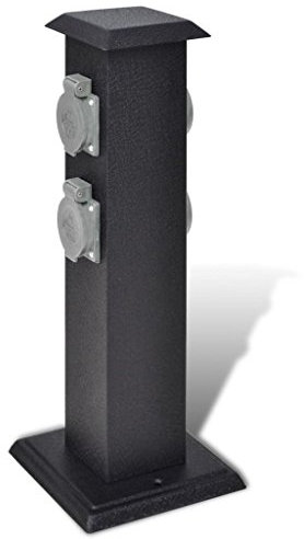 Tidyard Prise électrique à colonne de jardin extérieure avec pilier noir, multiprise électrique à colonne pour extérieur, jardin avec 4 prises, prise à colonne de jardin, 15,5 x 15,5 x 40,5 cm