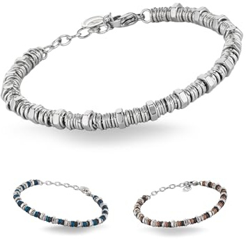 inSCINTILLE Bracelet Homme en Acier Inoxydable avec Rondelles et Boulons, Longueur Réglable 18-21cm, Boîte Cadeau