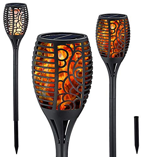LED Solar Fackel 3er Set mit 12 Leds und Bodenspieß Gartenleuchte 52 cm als Lichtquelle zur Gartendekoration (1 x 3er Set LED Fackel ohne Dekoration)