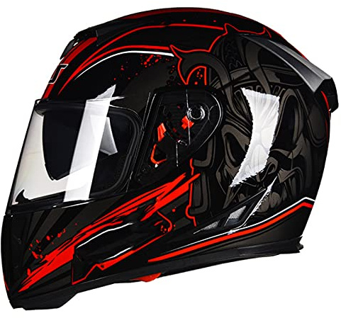 Integralhelme Flip-Up Motorradhelm Modular-Helm Rollerhelm Erwachsener Herren & Damen Jet Helm Sturzhelm Klapphelm Full-Face Motorcycle Helmet ECE-Zertifizierung Stoßfester Mopedhelm,Red 1,M
