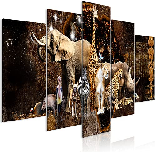 B&D XXL Acrylglasbild Tiere 200x100 cm 5 Teilig Wandbild auf Acryl Glasbilder Kunstdruck Moderne Acrylglas Platte Wanddekoration Geschenke Heimdekoration Glasbild Afrika Abstrakt Zebra Elefant Löwe