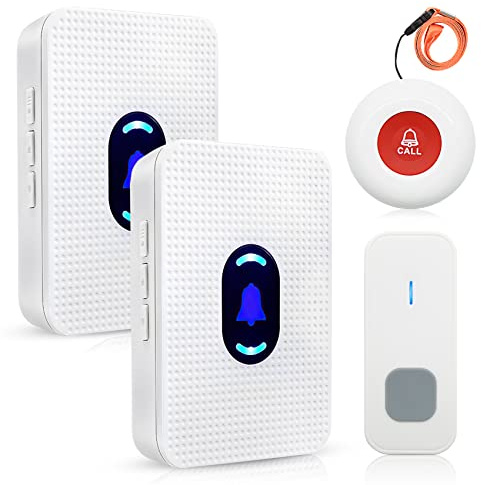 Daytech Wireless Caregiver Pager, Call Button for Elderly, Personal Alert 120m Working Range for Patient/Elderly/Disabilities at Home/Hospital with 2 Plug-in Receivers, 2 Call Button