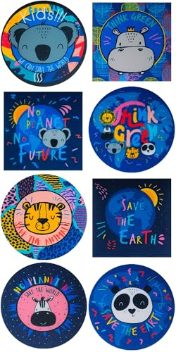8 toppe serigrafate per bambini da stirare sui vestiti. Applicazioni termoadesive per riparare e decorare pantaloni, giacche, maglioni, zaini, ecc. (Save Earth)