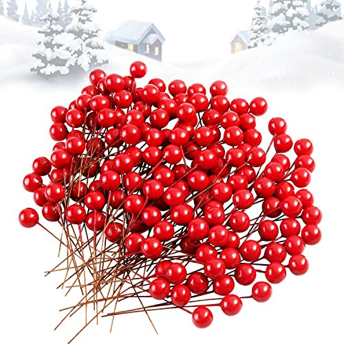 OMIGA 300 Stück Mini Rot Holly Beeren Artificial Rote Beeren Deko | Weihnachtskranz Dekoration für Party Weihnachts Basteln Geschenken Dekoration (Rot)