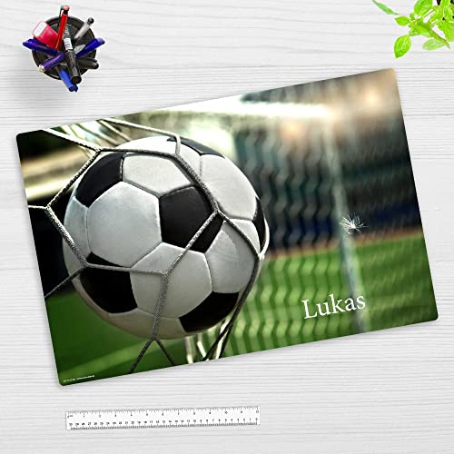 Schreibtischunterlage für Kinder - Ball im Tor - personalisiert mit Wunschname - aus premium Vinyl - 60x40 cm - Made in Germany