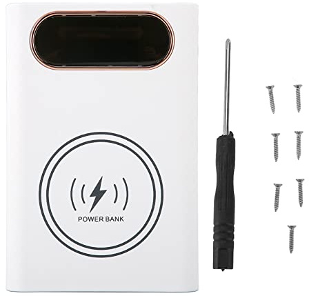 DIY Power Bank Box, Tragbares 4x-Ladegerät, LCD-Display, Zwei USB-Ausgangsanschlüsse, Kunststoffgehäuse mit 22,5 W Schnellladung, 15 W Kabelloses Laden, Mikro- und