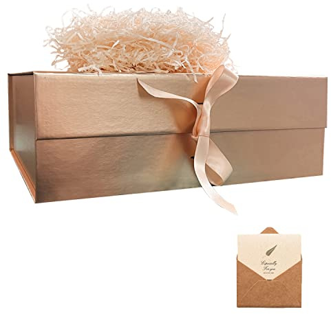 Roséguld presentask 33 x 26 x 11,5 cm, presentkartong med magnetiskt lock och rosett för bröllop, jul, födelsedagar, årsdagar presentförpackning