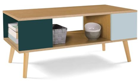 IDMarket - Skandinavischer rechteckiger Couchtisch Alize Holz, hell- und dunkelgrün