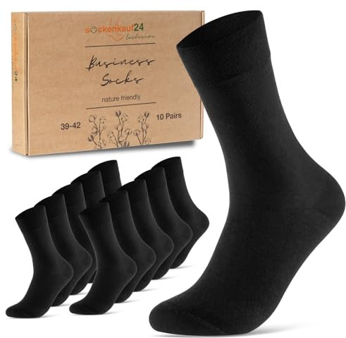 10 Paar Socken Herren Damen 39-42 Schwarz Baumwolle Business Socken Atmungsaktive Herrensocken Damensocken (Schwarz 39-42)