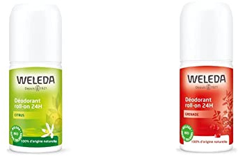 WELEDA - Déodorant Roll-On au Citrus - Sans Sels d'Aluminium - Efficacité 24 h - Flacon à Bille 50 ml & Déodorant Roll-On à la Grenade - Sans Sels d'Aluminium - Efficacité 24 h - Flacon à Bille 50 ml