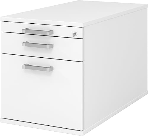bümö Rollcontainer mit Hängeregister für Hängeordner, Container abschließbar in weiß - Rollwagen mit Hängeregistratur als Schreibtisch Unterschrank od. Bürocontainer m. Chromgriffe