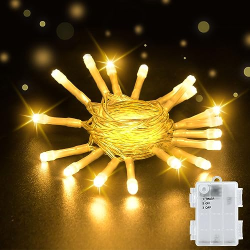 Dalugo Luci LED Bianco Caldo, 2m 20LED Luci a Batteria con Timer 6h per Decorazioni Natalizie all'interno e all'aperto