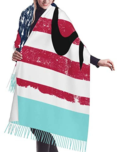 501 Damen Schal Mit Quasten Winter Warm Tücher Deckenschal Grauer Fransenschal Mit Amerikanischer Flagge, Tücher Und Tücher Für Hochzeit, Brautschal