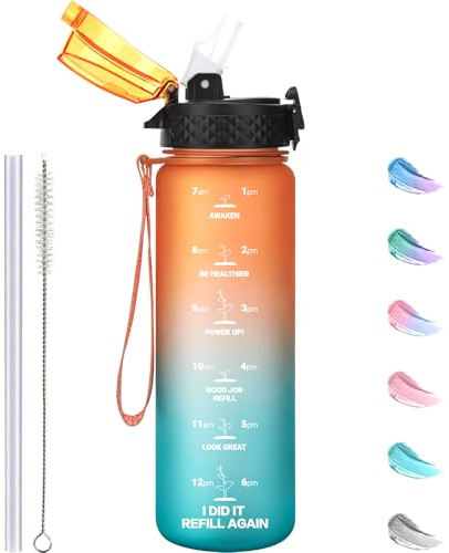 GOPPUS 500ml/17oz Kinder Trinkflasche mit Strohhalm Zeitmarkierungen Tritan Wasserflasche Kohlensäure Geeignet BPA-frei Auslaufsicher Sportflasche für Sport,Fahrrad,Uni,Outdoor Leicht, Nachhaltig