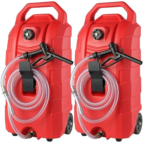 VEVOR Tanque de Combustible Portátil con Ruedas 16 Gal 60L Bidón de Gasolina 2 Piezas con Bomba Manual, Transferencia de Combustible para Gasolina, Diesel, Aceite, Máquina, Cortacésped, Coche, Tractor