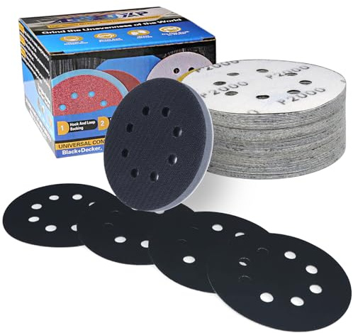 ALPXUXP 50 Pezzi Dischi Abrasivi 125mm Grana 2000,Impermeabili Carta Vetrata 8 Fori con 1 Platorello Spugna per Levigatrici Orbitali