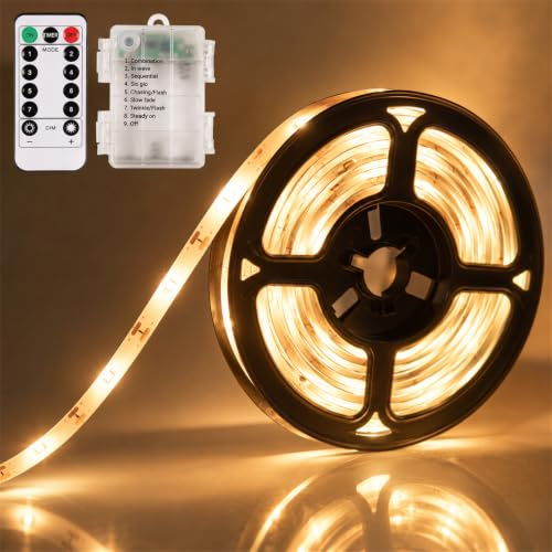 LED Streifen Batteriebetrieben,3M 8 Modi LED Strip Batteriebetrieben | LED Lichtleiste Batterie mit Timer,Dimmbar LED Strip mit Fernbedienung,LED Lichtband Wasserdichte Lichtleisten,Strip Lichter