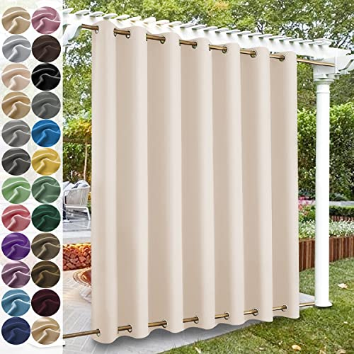 KUZRZNH Outdoor Vorhänge, Outdoorvorhänge mit ösen Oben und unten, Wasserdicht Wetterfest Vorhang Sonnenschutz Sichtschutz Gardine für Außen Terrasse Balkon Vorhalle,Creme,1 Stück|120x213CM(BxH)