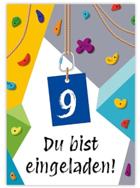 Minkocards 10 Einladungskarten zum 9. Kindergeburtstag Klettern Bouldern Mädchen Jungen Einladungen neunte Geburtstag
