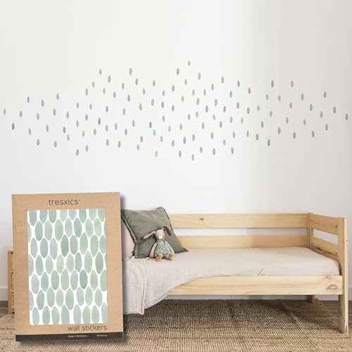 Adesivi Murali Bambini | Adesivi Cameretta Bambino Bimba Gocce Acquerello | Effetto Carta da Parati Adesiva | Copre 3 m² | 118 pezzi | TRESXICS (Verde)