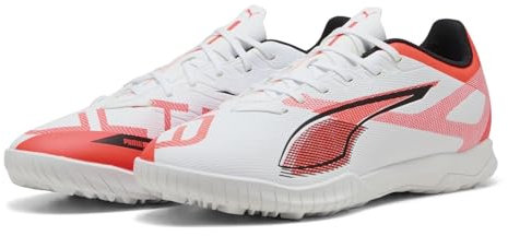 PUMA Unisex Ultra 5 Play TT fotbollssko, vit svart-glödande röd, 10 UK, Puma vit Puma svart glödande röd, 44.5 EU