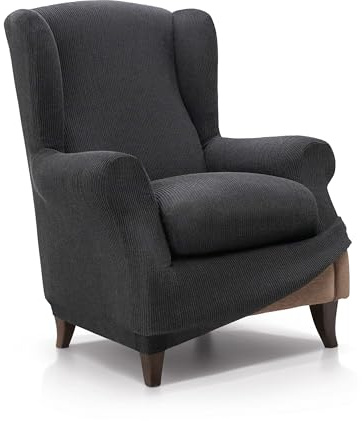 FAVERTI® Funda de Sillón Orejero Elástica de 70 a 100cm | Modelo Reale | Gris | Funda Ajustable Sillón Orejero Universal | Protector de Calidad de Tejido Jacquard Tacto algodón