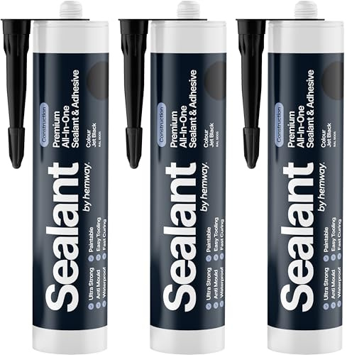 Hemway Jet Black Construction Sealant & Adhesive 300ml - 3 Pack | All-In-One Hybrid Polymer, Superior to Silicone Sealant, Waterproof, Odourless, Anti-Mould, Paintable, for Indoor & Outdoor