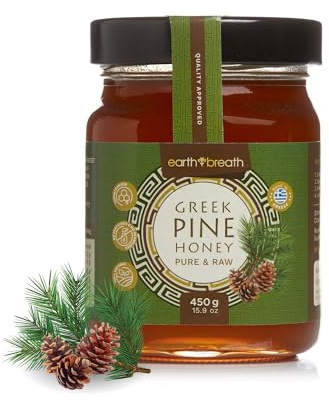 Earthbreath Pine Raw Greek Honey, 450g - Pure, Raw, Natural, Unfiltered, and Unpasteurized Honeydew Honey, High Mineral Content, Low Sugar, Perfect for Tea, Toast & Yogurt