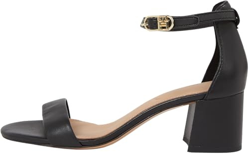 Tommy Hilfiger Sandalias Mujer Leather Ankle Strap Heel con tacón, Negro (Black), 37