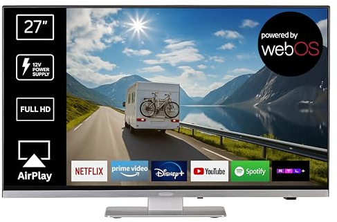 REFLEXION LDDX27IBT Smart LED Fernseher 27 Zoll / 69cm, LG webOSHub, Wohnwagen/Wohnmobil/Camping/Caravan/Boot/LKW TV, Slimline, 12/24/230 Volt, Full HD, Triple Tuner, Bluetooth, WLAN, DVD-Player