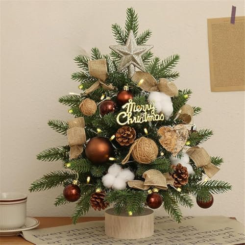 Mini sapin de Noël artificiel avec guirlandes lumineuses à LED pour décoration de Noël - Petit sapin de Noël avec éclairage - Table - Petit sapin de Noël artificiel (café, 60 cm)