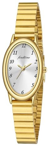 findtime Damenuhr Gold Uhr Damen Gold Armbanduhr Damen wasserdichte im Täglichen Gebrauch mit Verstellbarem Armband, Länge von 150 bis 215 mm