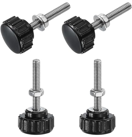 sourcing map M4x25mm Knurled Knobs Thumb Screws,Black 4Set | Stainless Steel Metric Male Thread 25mm,Plastic Head,Zinc Plated,Stud Hand Knobs Clamping Thumbscrews Handles w/ Nuts Washers